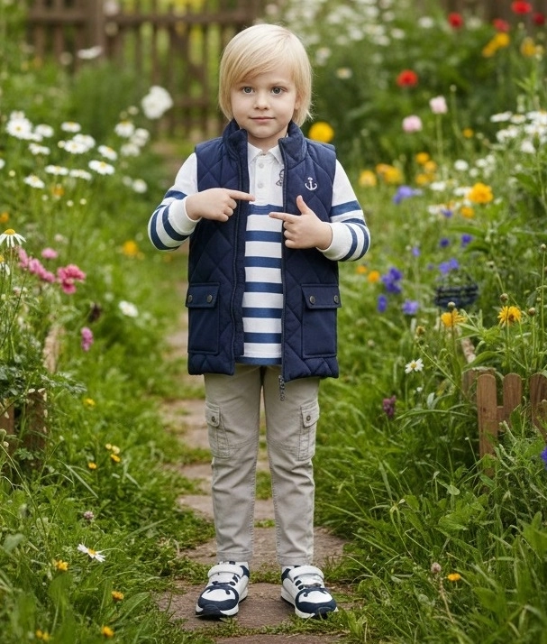 ECOO Kids 3721 Erkek Çocuk Trikolu Yelekli Pantolonlu 3lü Takım