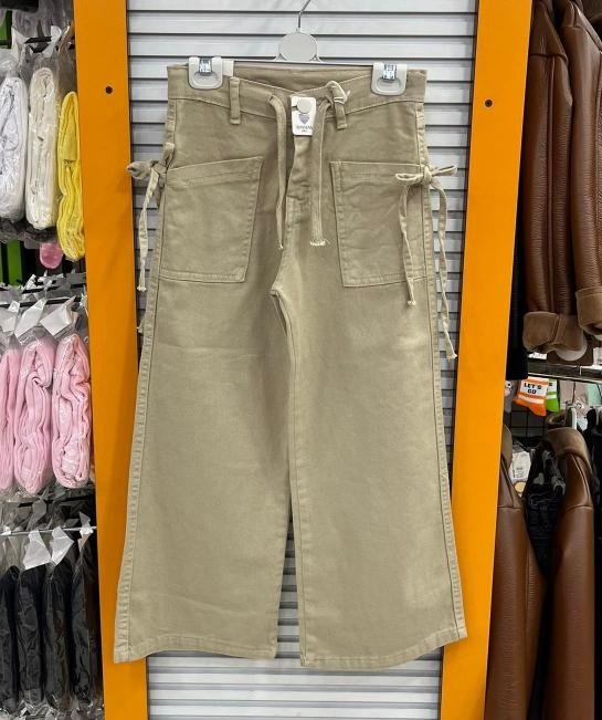 BAYHAS Kids 24823 Kız Çocuk Beli İpli Düz Geniş Paça Pantolon