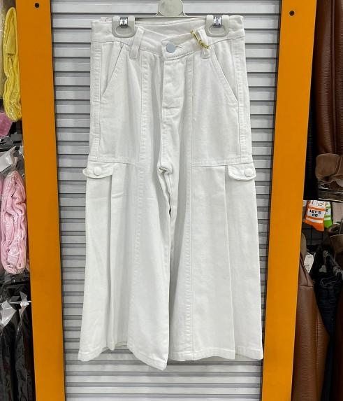 BAYHAS Kids 32402 Kız Çocuk Yandan Cepli Geniş Paça Keten Pantolon