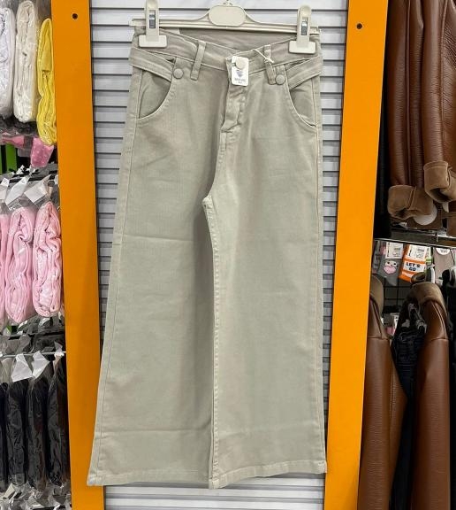BAYHAS Kids 24243 Kız Çocuk Düz Keten Geniş Paça Pantolon