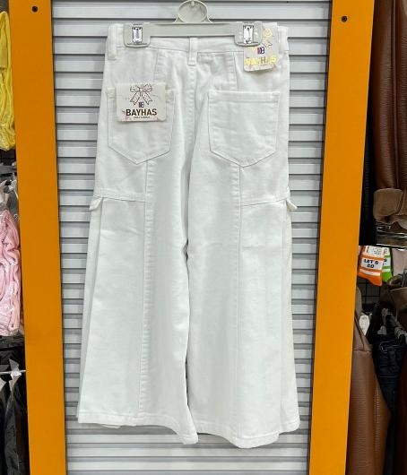 BAYHAS Kids 32402 Kız Çocuk Yandan Cepli Geniş Paça Keten Pantolon