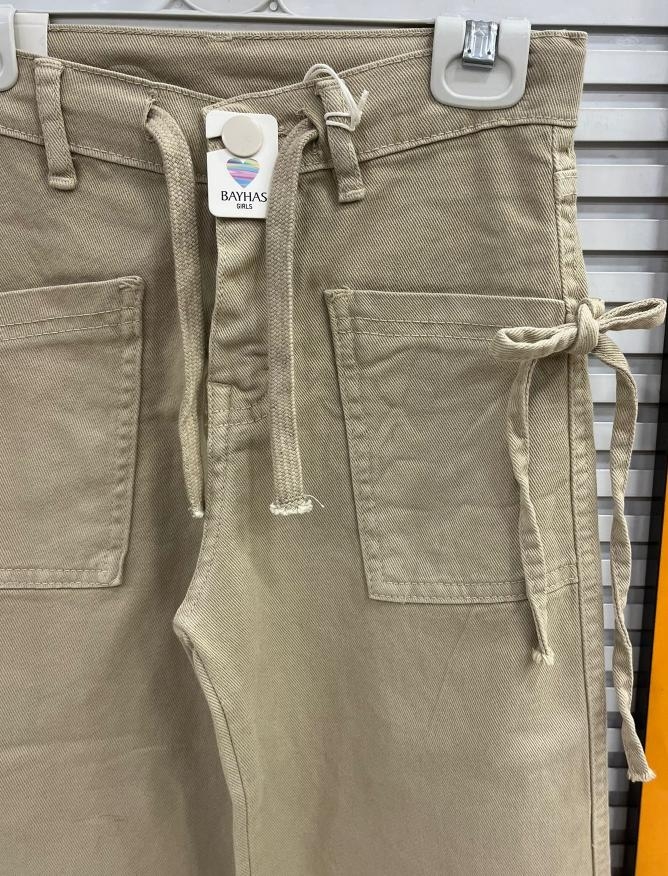 BAYHAS Kids 24823 Kız Çocuk Beli İpli Düz Geniş Paça Pantolon