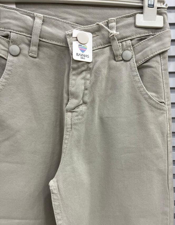 BAYHAS Kids 24243 Kız Çocuk Düz Keten Geniş Paça Pantolon