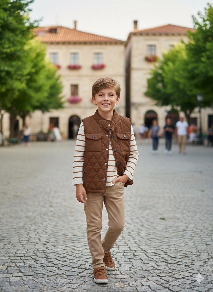 ECOO Kids 3721 Erkek Çocuk Trikolu Yelekli Pantolonlu 3lü Takım