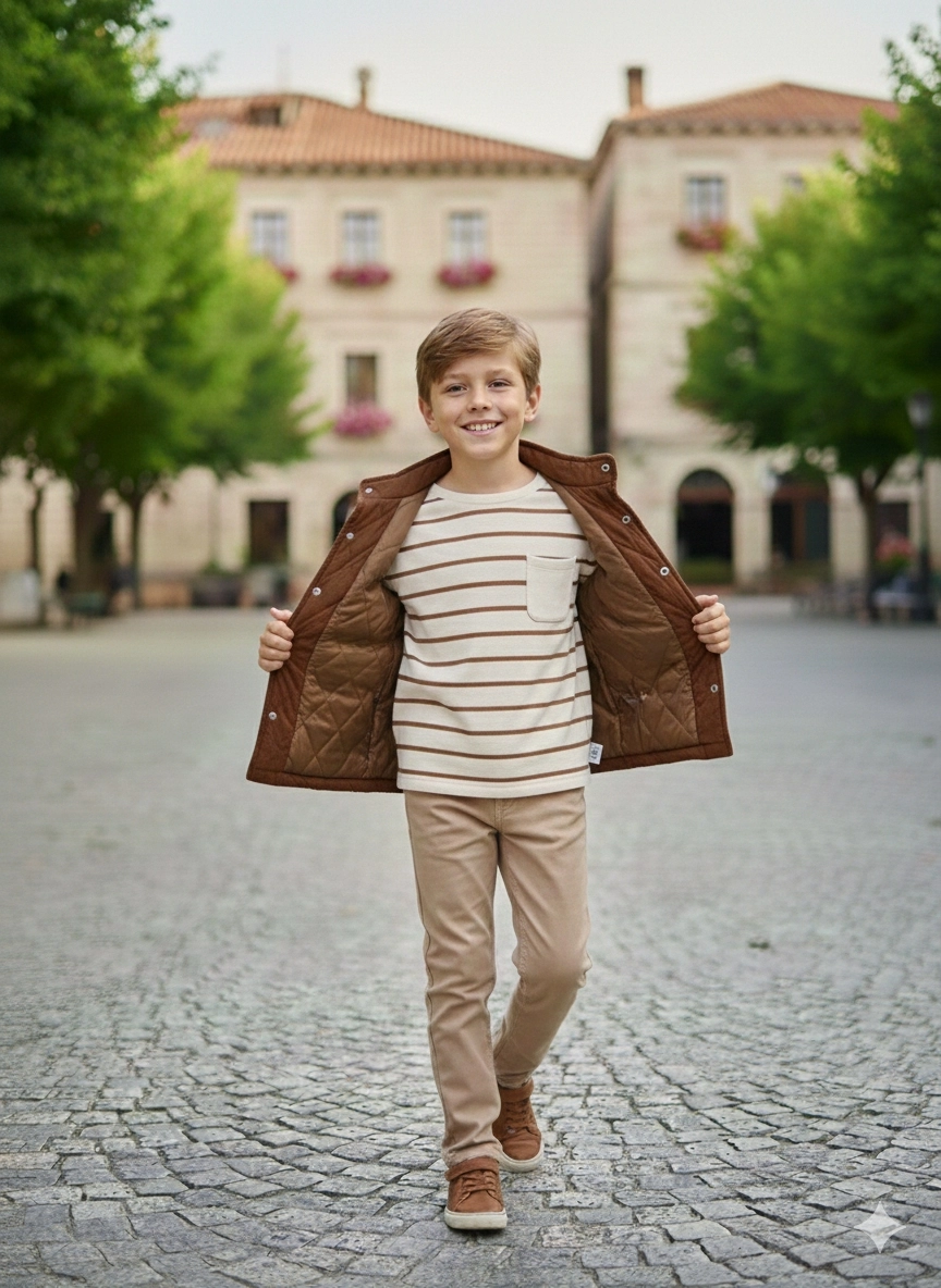 ECOO Kids 3721 Erkek Çocuk Trikolu Yelekli Pantolonlu 3lü Takım