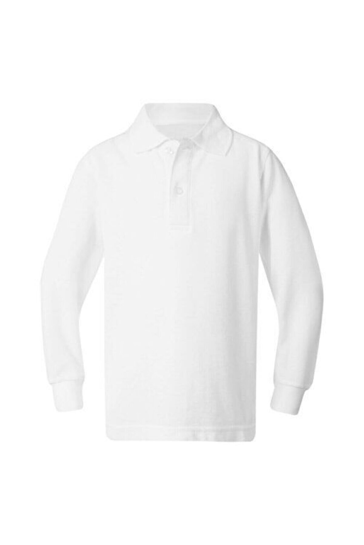 Unisex Çocuk Polo Yaka Beyaz Uzun Kol Okul Lakos