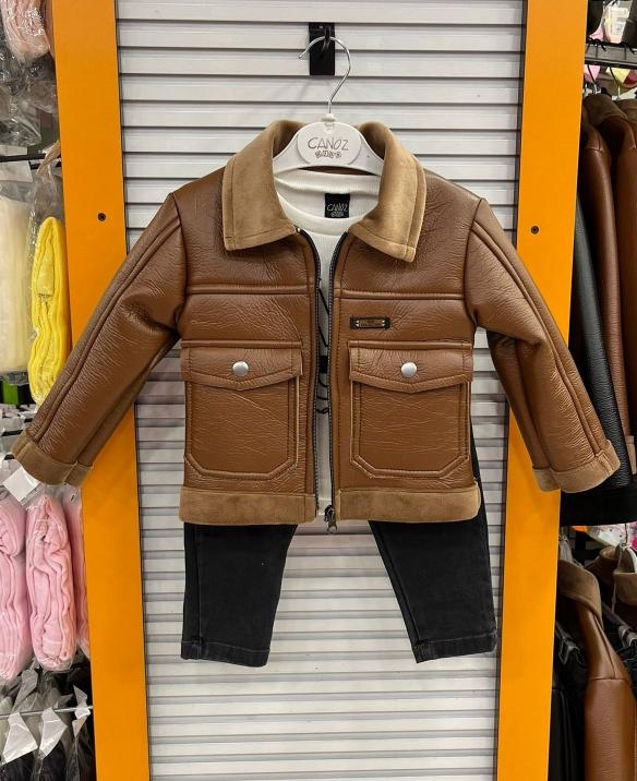 CANÖZ Kids 3248 Erkek Çocuk Deri Montlu 3lü Takım