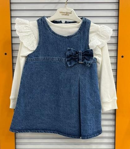 TEBESSÜM Kids 0558 Kız Çocuk Kot Jile 2Li Elbise Takım