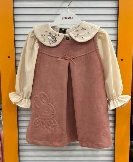 LADY GOLD Kids 6156 Kız Çocuk Lüx Tavşanlı 2li Elbise Takım