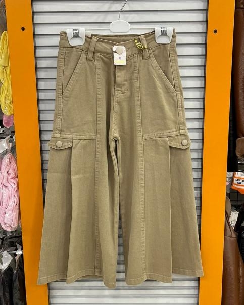 BAYHAS Kids 32402 Kız Çocuk Yandan Cepli Geniş Paça Keten Pantolon