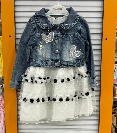 CİNCIR%20Kids%2011168%20Kız%20Çocuk%20Kot%20Ceketli%20Elbise%20Takım