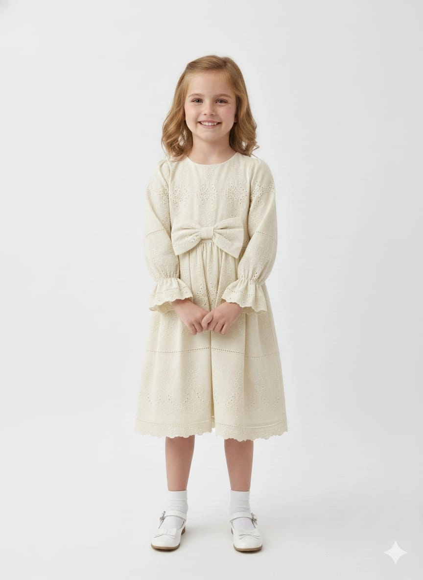 TİVİDO Kids 2839 Fiyonklu Brode Elbise