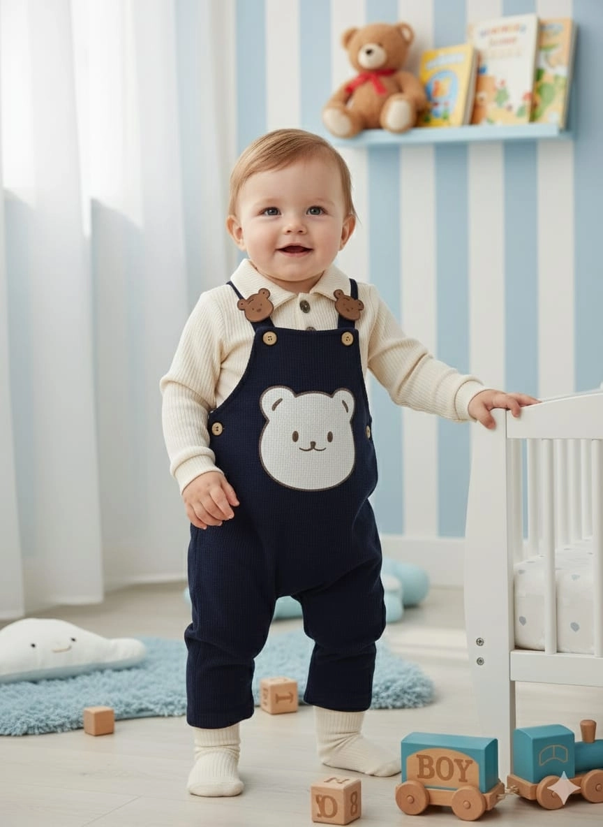 GÖZDE Kids 1008 Bebek Ayıcık Yakalı Bahçıvan Takım