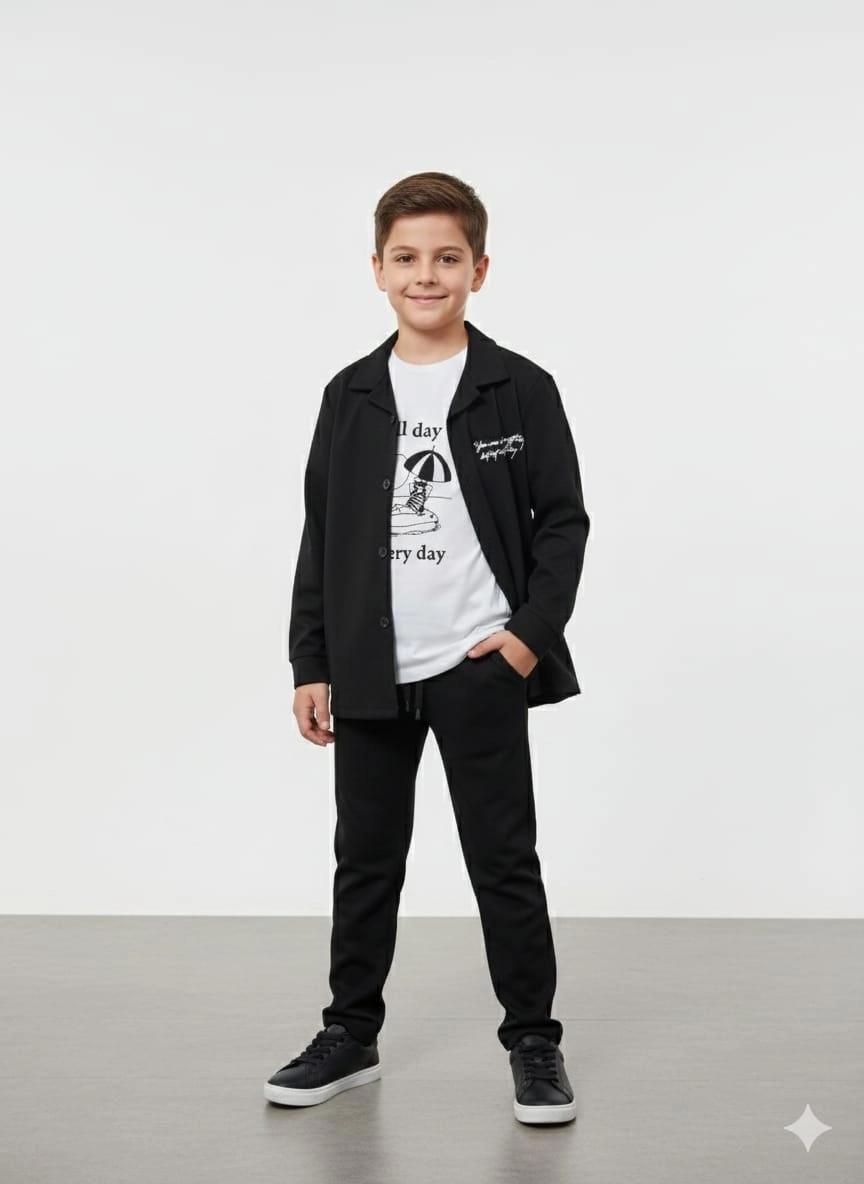 BARKOD Kids 90055 Erkek Çocuk Jogger Ceket Penye Pantolon 3lü Takım