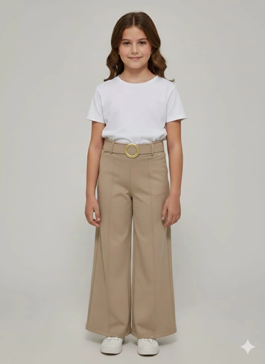 PULCINO Kids 25500 Kız Çocuk Geniş Paça Kemerli Pantolon