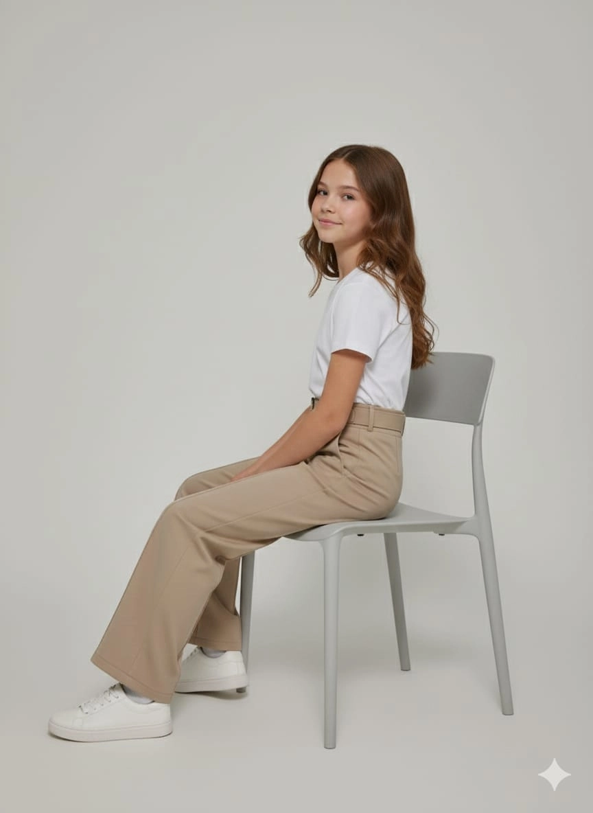 PULCINO Kids 25500 Kız Çocuk Geniş Paça Kemerli Pantolon