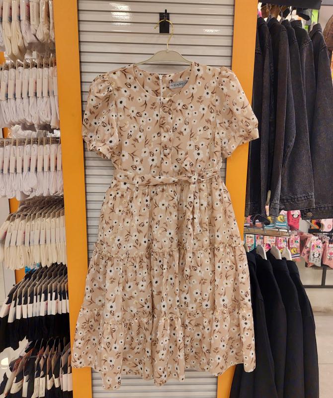 ENFETTO Kids 3236 Kız Çocuk Çiçekli Düğmeli Elbise