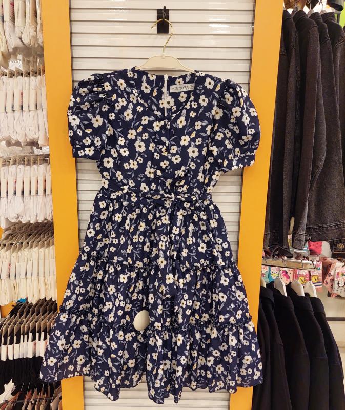 ENFETTO Kids 3236 Kız Çocuk Çiçekli Düğmeli Elbise