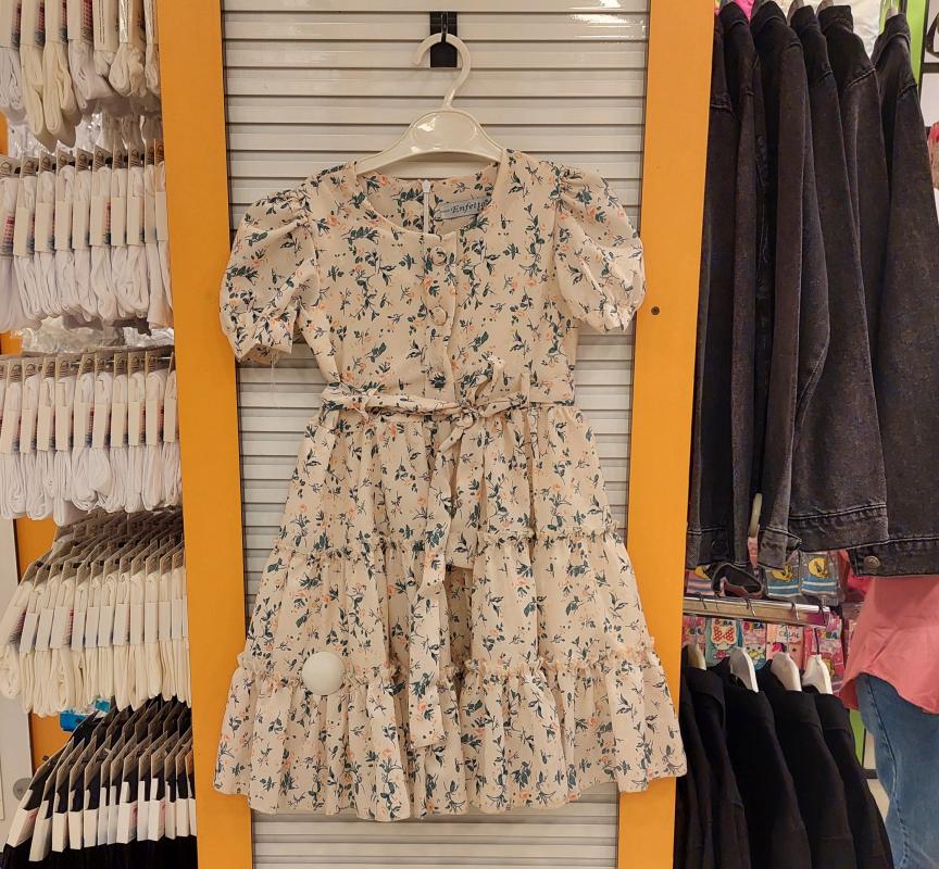 ENFETTO Kids 3233 Kız Çocuk Çiçekli Düğmeli Elbise