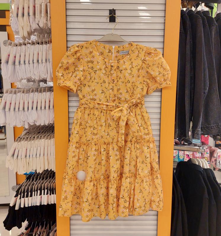 ENFETTO Kids 3233 Kız Çocuk Çiçekli Düğmeli Elbise