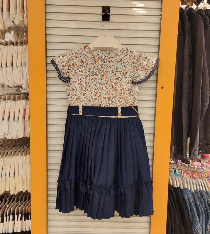 ENFETTO Kids 3147 Kız Çocuk Çantalı Düğmeli Elbise