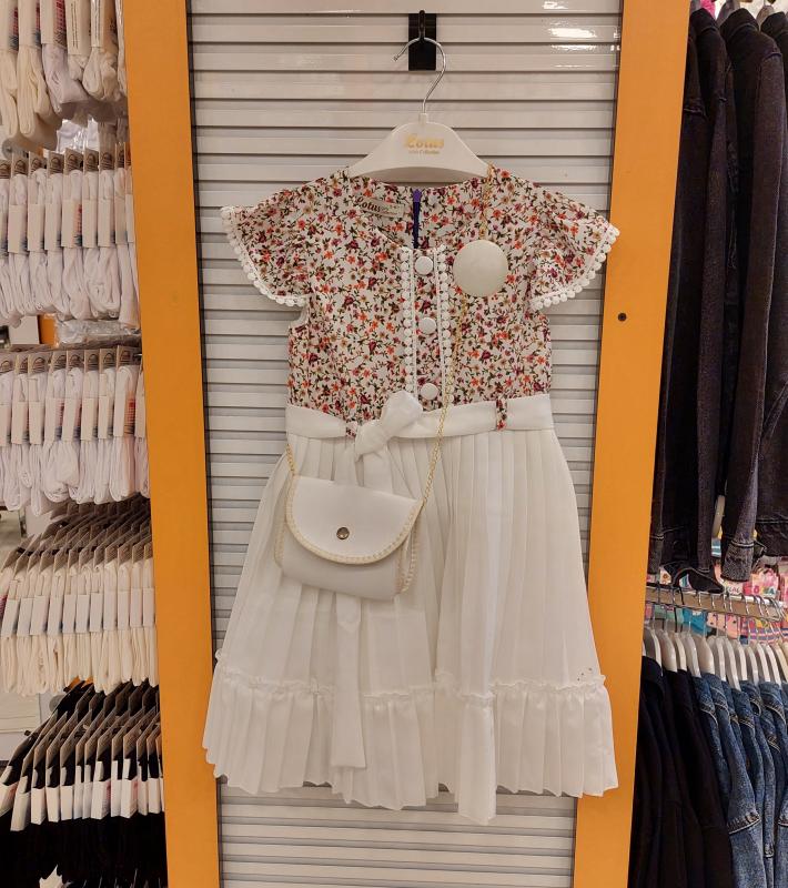 ENFETTO Kids 3147 Kız Çocuk Çantalı Düğmeli Elbise