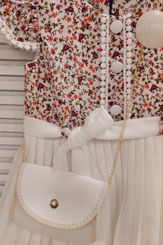 ENFETTO Kids 3147 Kız Çocuk Çantalı Düğmeli Elbise