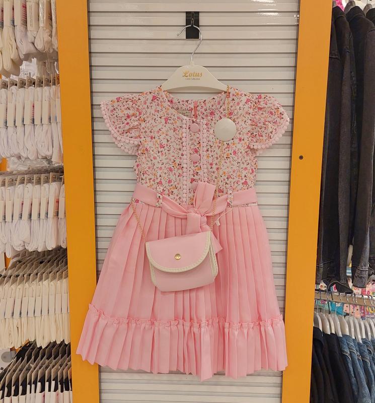ENFETTO Kids 3147 Kız Çocuk Çantalı Düğmeli Elbise