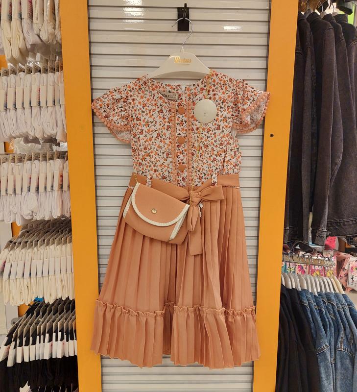 ENFETTO Kids 3147 Kız Çocuk Çantalı Düğmeli Elbise