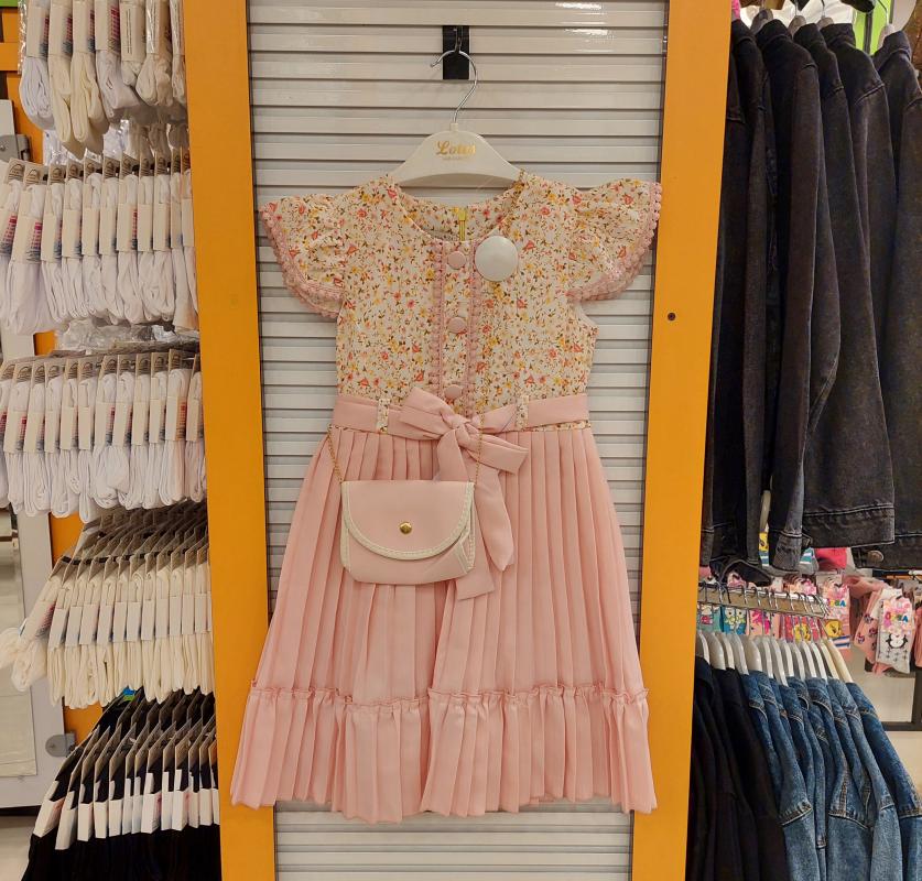 ENFETTO Kids 3147 Kız Çocuk Çantalı Düğmeli Elbise