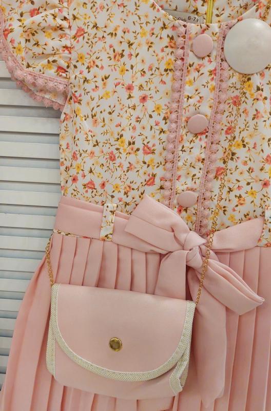 ENFETTO Kids 3147 Kız Çocuk Çantalı Düğmeli Elbise
