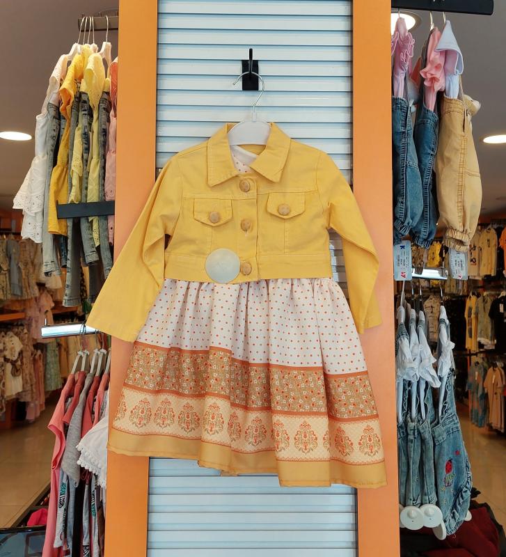 EBRULI Kids 3507 Kız Çocuk Etnik Baskılı Ceketli Elbise