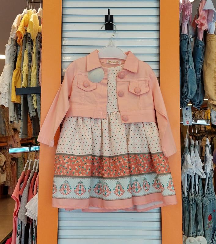 EBRULI Kids 3507 Kız Çocuk Etnik Baskılı Ceketli Elbise