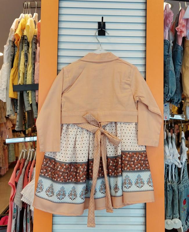 EBRULI Kids 3507 Kız Çocuk Etnik Baskılı Ceketli Elbise