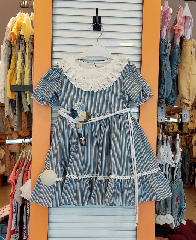 EBRULI Kids 36027 Kız Çocuk Çizgili Fırfırlı Elbise