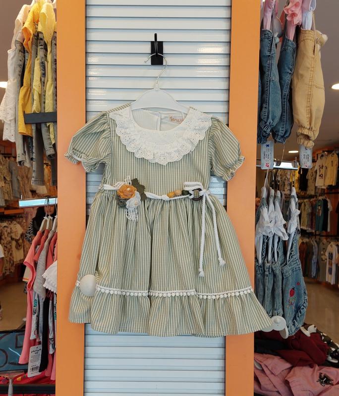 EBRULI Kids 36027 Kız Çocuk Çizgili Fırfırlı Elbise