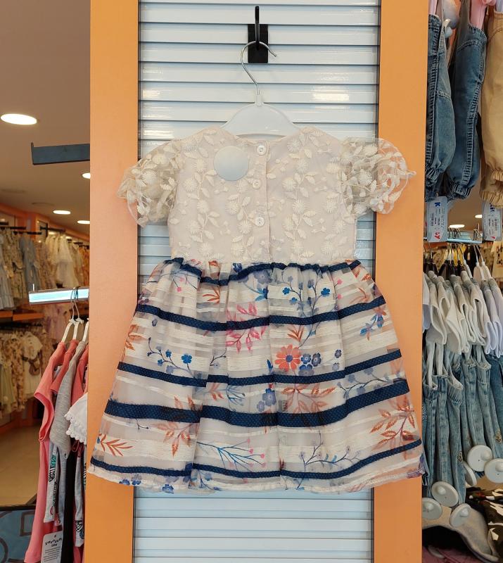 EBRULI Kids 3005 Kız Çocuk Dantel Çizgili Elbise