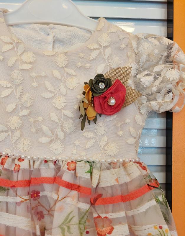 EBRULI Kids 3005 Kız Çocuk Dantel Çizgili Elbise