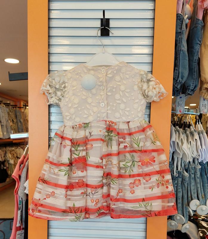 EBRULI Kids 3005 Kız Çocuk Dantel Çizgili Elbise