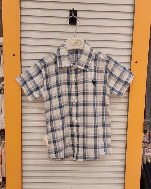 TROY Kids 3504 Kareli Erkek Çocuk Kısa Kollu Gömlek