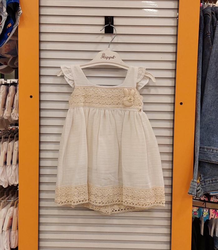 HİPPIL Baby 6056 Kız Bebek Tavşanlı Müslin Elbise