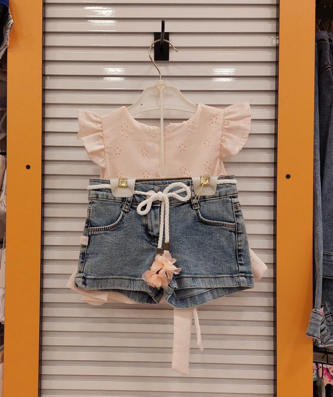 NELLİNO Kids 2408 Kız Çocuk Brodeli Şortlu 2li Takım