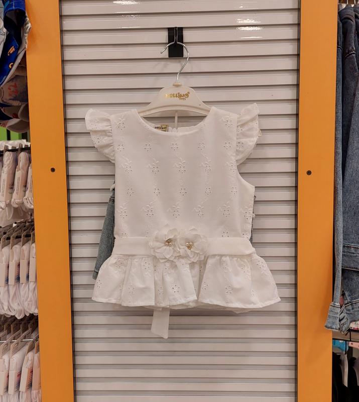 NELLİNO Kids 2408 Kız Çocuk Brodeli Şortlu 2li Takım