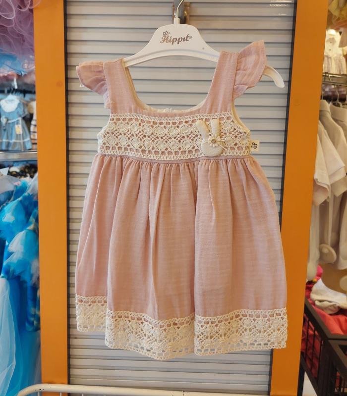 HİPPIL Baby 6056 Kız Bebek Tavşanlı Müslin Elbise