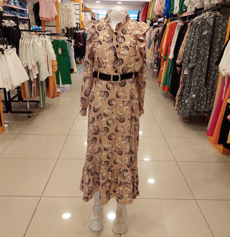 EMİLEY Kids 9385 Kız Çocuk Kemerli Saten Uzun Elbise