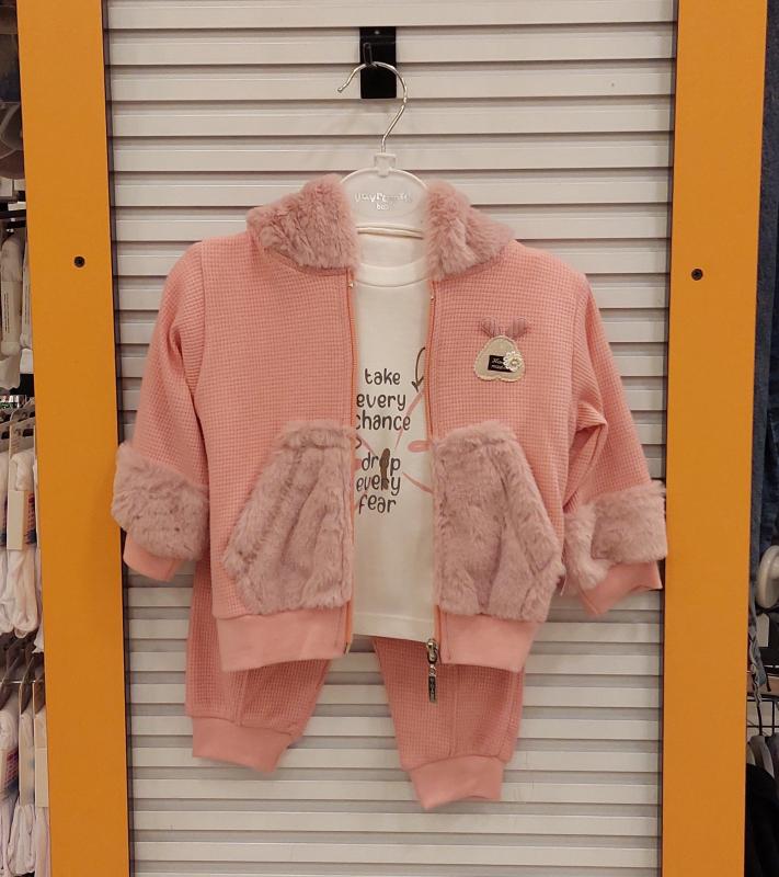 YAVRUCAK Kids 9798 Kürklü Kız Bebek Hırkalı 3lü TAKIM