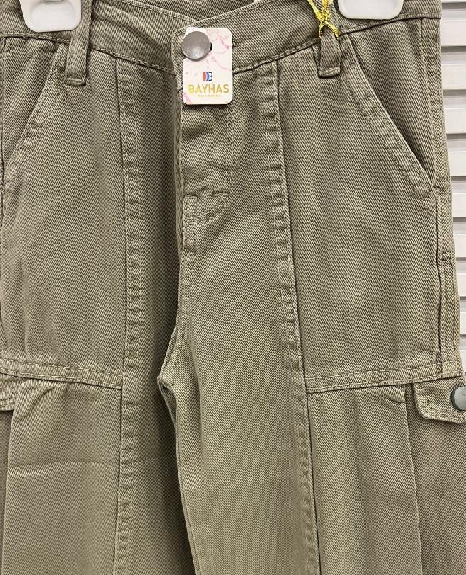 BAYHAS Kids 32402 Kız Çocuk Yandan Cepli Geniş Paça Keten Pantolon