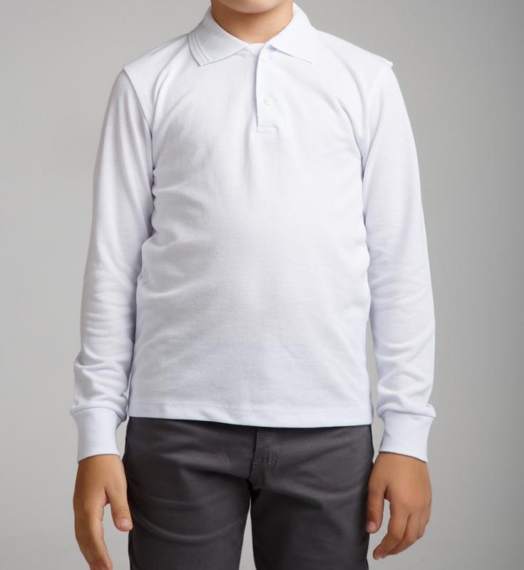 Unisex Çocuk Polo Yaka Beyaz Uzun Kol Okul Lakos
