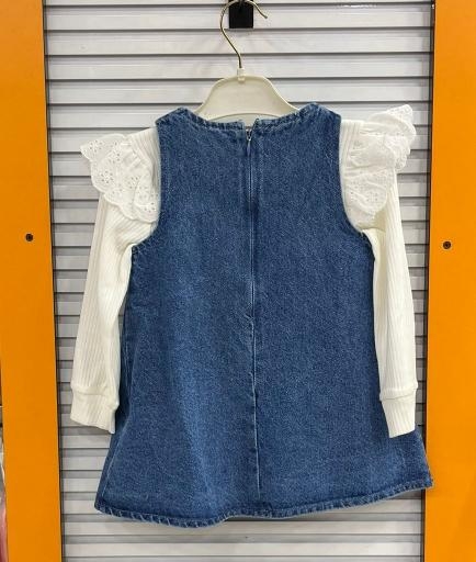 TEBESSÜM Kids 0558 Kız Çocuk Kot Jile 2Li Elbise Takım