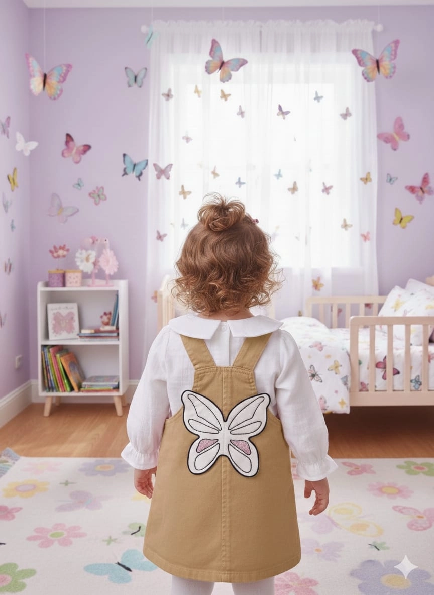 ORYEDA Kids 6066 Kız Kelebek Nakışlı Gömlekli Jile Elbise